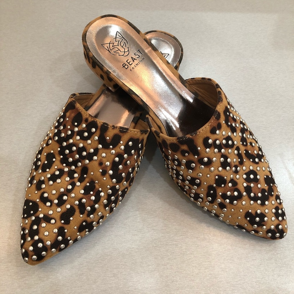 Studded Leopard Mules